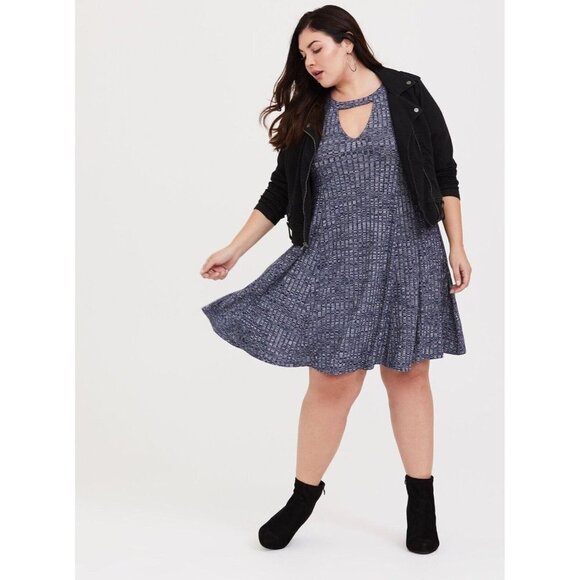 Torrid Womens Size 3 (3X) Mini Rib Knit Mock Neck Dress Blue Stretch - Picture 1 of 10